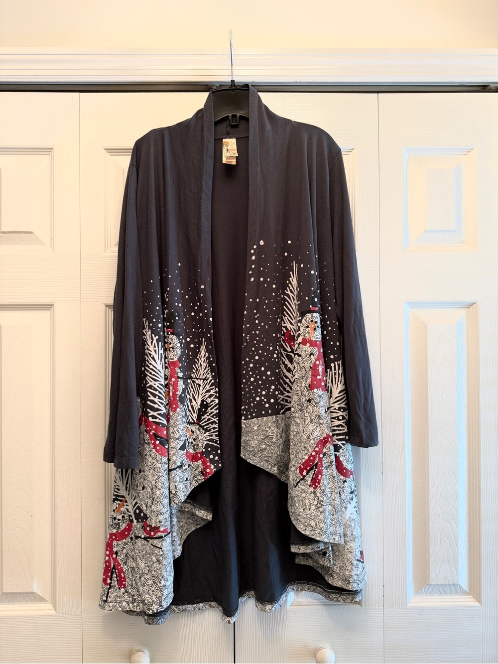 A Walk in the Park L Snowman Holiday Kimono Cardigan Christmas
